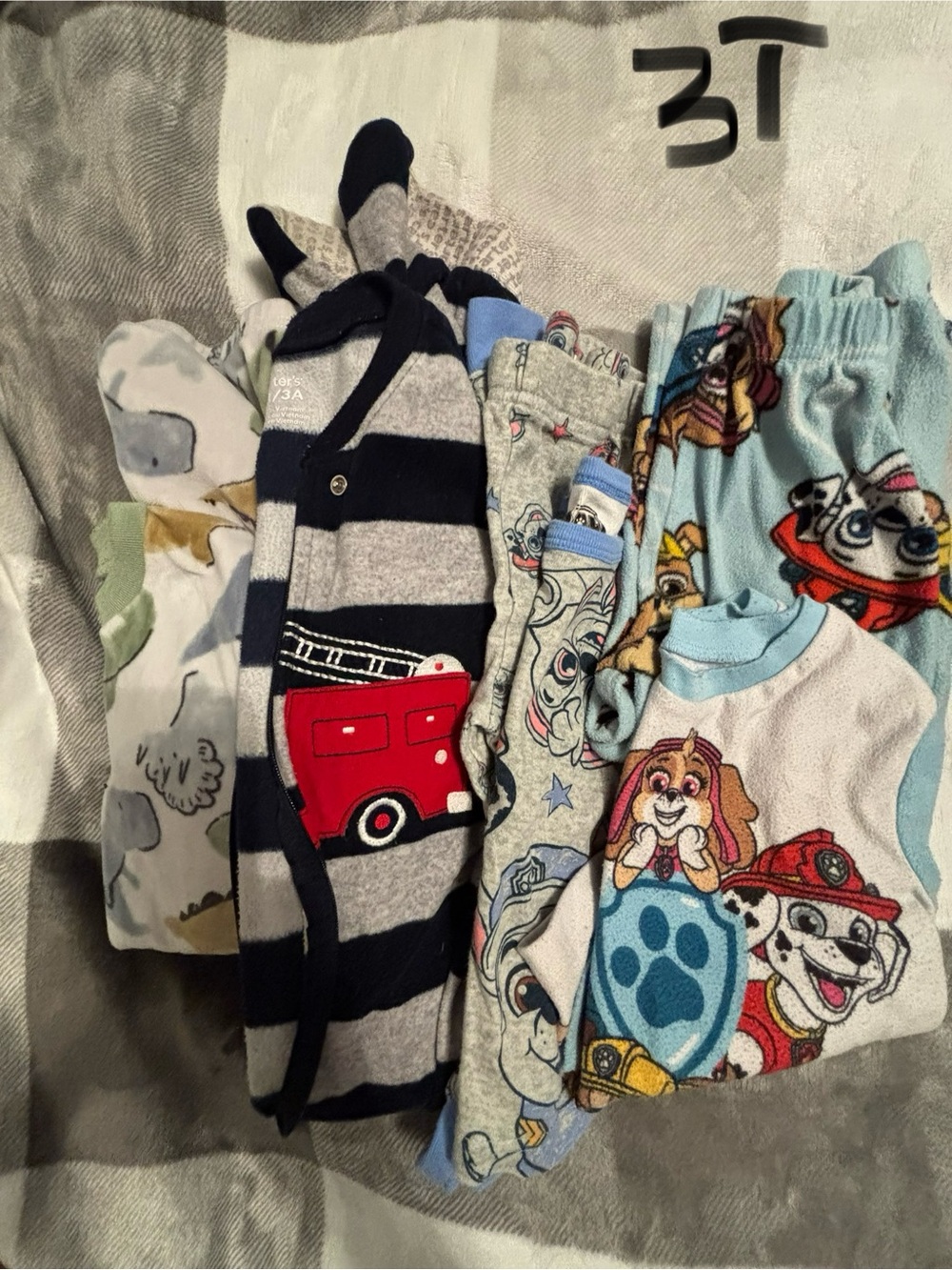 3T Paw Patrol, dinosaur & Fire Truck Boys Pajama Bundle - Light Blue, Gray, Navy